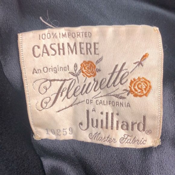 Vintage Fleurette Of California Black 3/4 Sleeve Cashmere Open Swing Coat - Picture 12 of 14